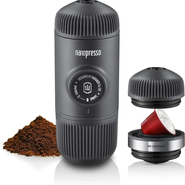 Wacaco Nanopresso Portable Espresso Maker Bundled with NS Adapter, Compact Travel Coffee Maker, Coffee Drinks on the Go