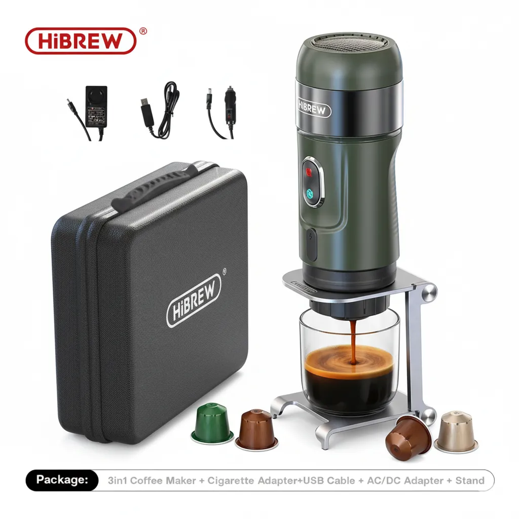 HiBREW Portable Coffee Machine for Car & Home,DC12V Espresso Coffee Maker Fit Nespresso Dolce Pod Capsule Coffee Powder H4A