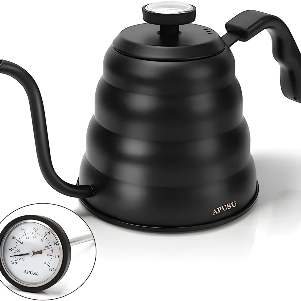Pour Over Coffee Kettle – Black Gooseneck Kettle with Thermometer